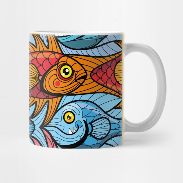 Fish tessellation escher style in red and blue by Maxsomma